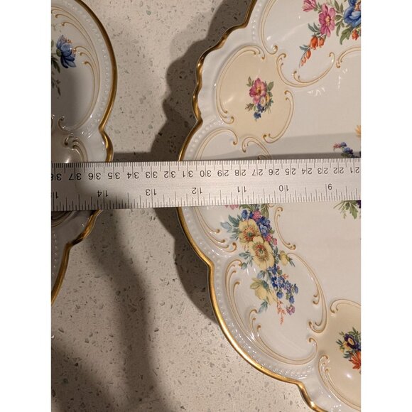 Bavaria Tirschenreuth Germany Floral Scalloped Porcelain Plates Pair set of 2 - Picture 12 of 16